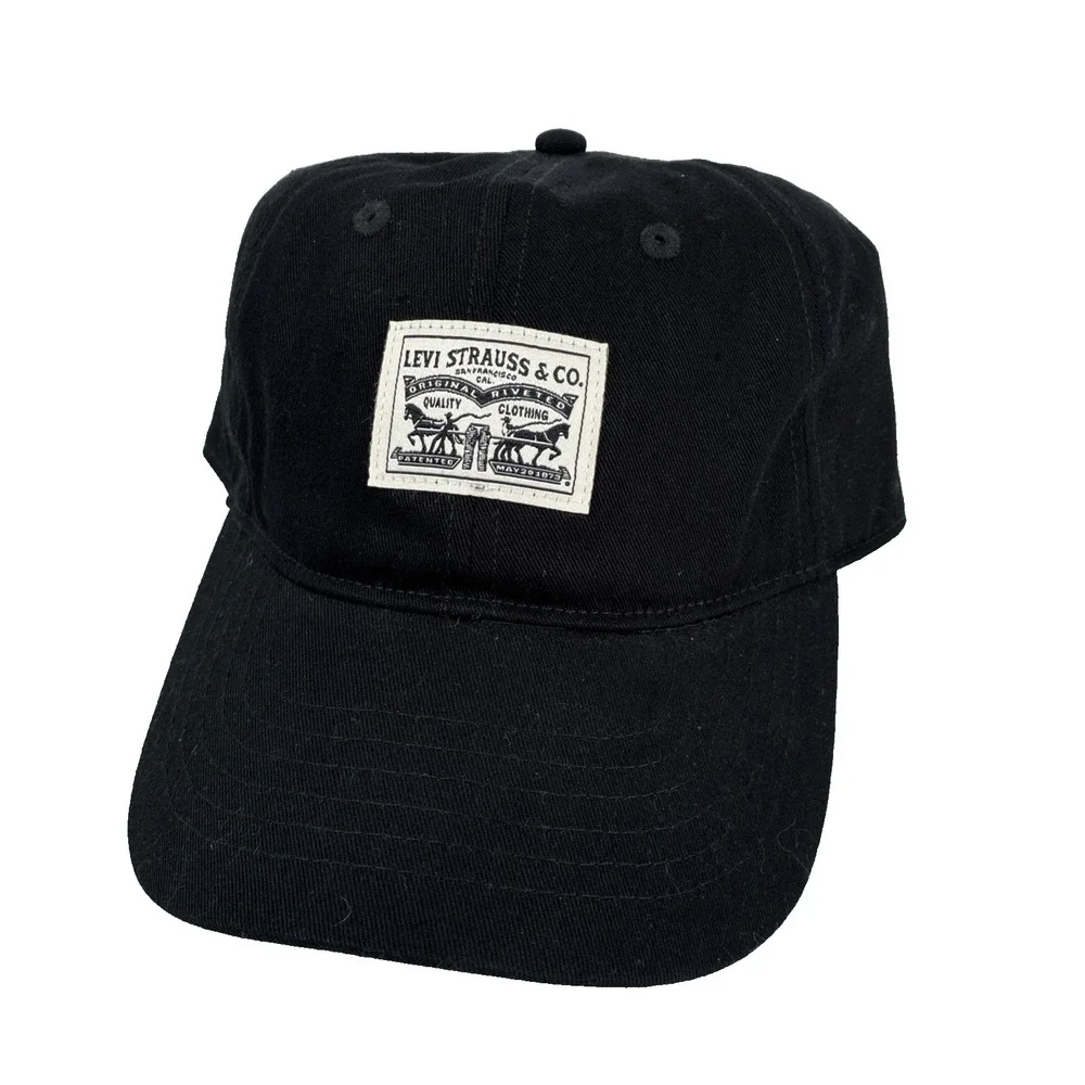 New Levi's Black Baseball Cap Hat Adjustable Logo Patch NWT Unisex Strapback